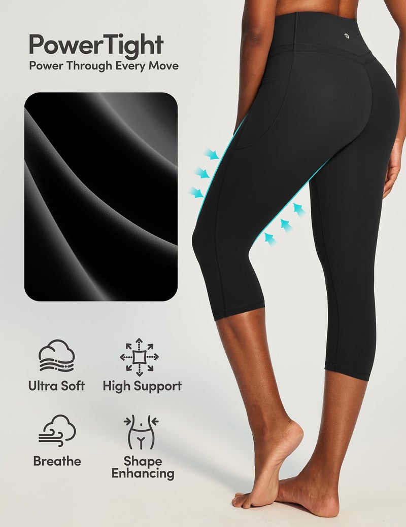 IUGA Capri Leggings for Women Tummy Control Compression Leggings Workout High Waist Athletic Yoga Pants with Pockets Black - Image 4