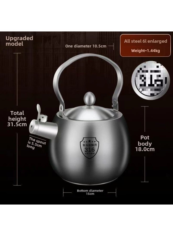 Kettle 316 Stainless Steel Food Grade Household Large Capacity Outdoor Gas Stove Induction Cooker Fire Whistle Kettle-Color:*~*316 Food Grade 6 Liter Short Mouth [free Silicone Anti-scald Pad]*~*-Capacity:*~*default*~* - Image 1