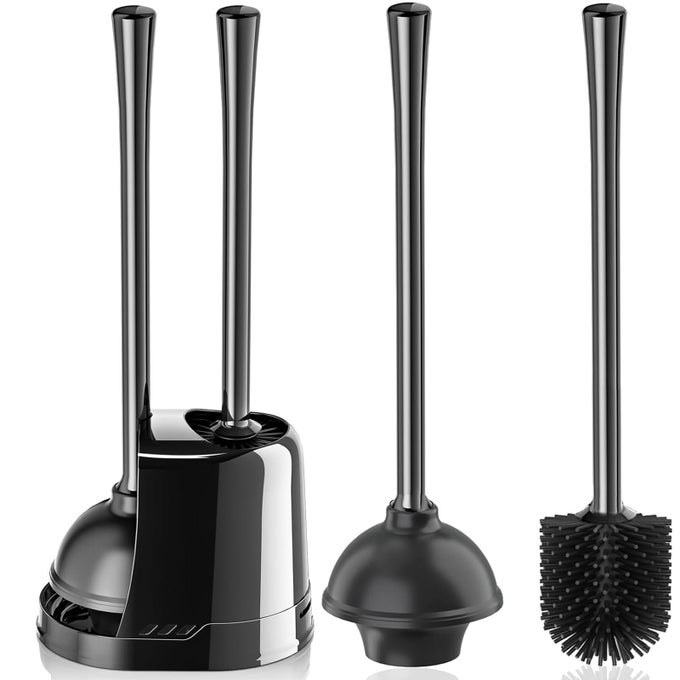 TOILET PLUNGER AND BRUSH SILICONE BOWL BRUSH AND HEAVY DUTY TOILET PLUNGER SET WITH VENTILATED HOLDER 2IN1 TOILET BRUSH AND PLUNGER COMBO FOR 53INCH TOILET DRAIN BATHROOM CLEANING