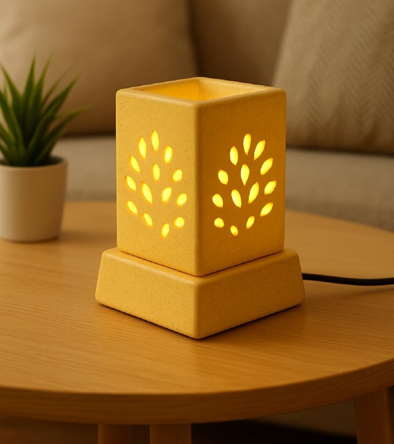 Mkd2 Rise Ceramic Electric Aroma Diffuser Oil Burner I Aroma Burner Oil Diffuser Lamp for Home Fragrance, Square (Small, Brown Dotted) - Image 1