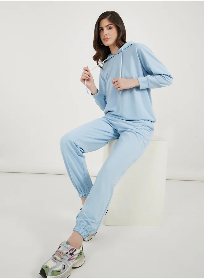 Styli Solid Regular Fit Hoodie and Joggers with Drawstring Co-Ords
