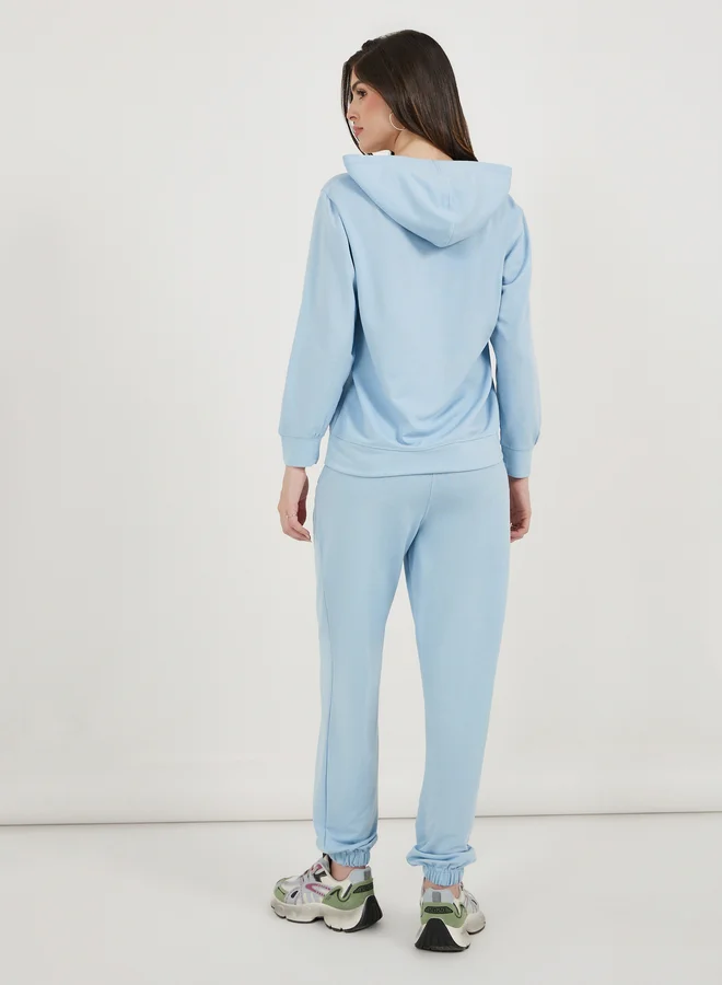 Styli Solid Regular Fit Hoodie and Joggers with Drawstring Co-Ords