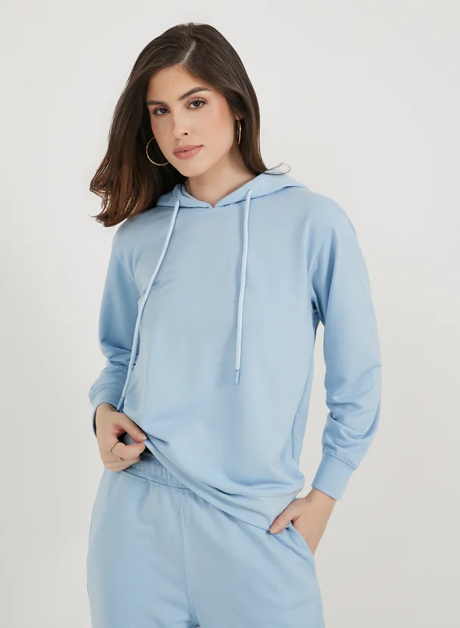Styli Solid Regular Fit Hoodie and Joggers with Drawstring Co-Ords