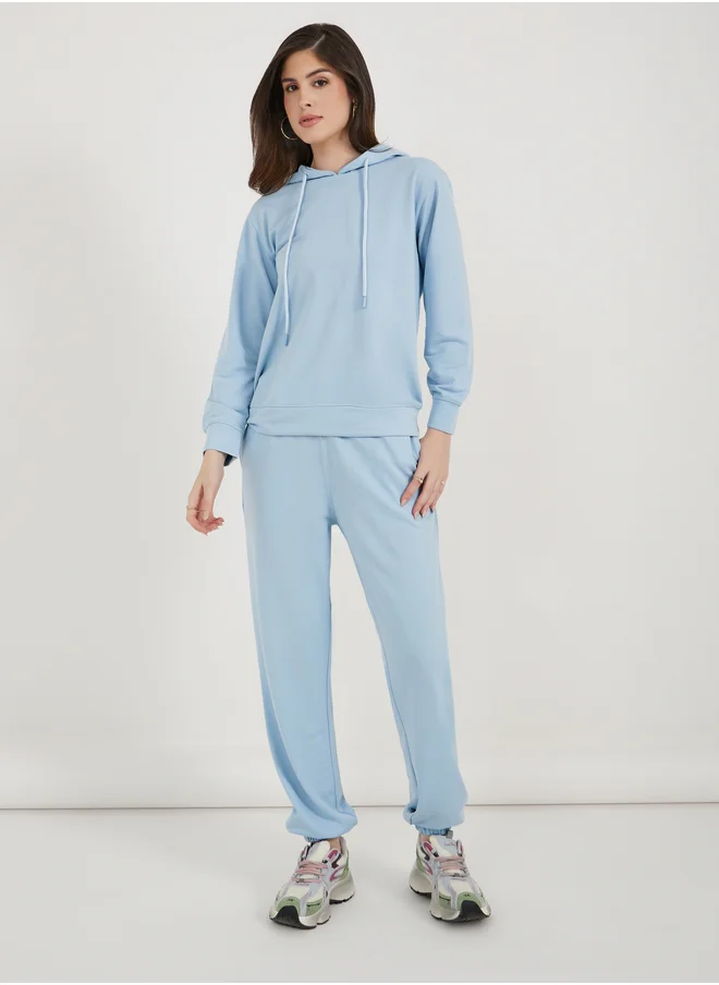 Styli Solid Regular Fit Hoodie and Joggers with Drawstring Co-Ords