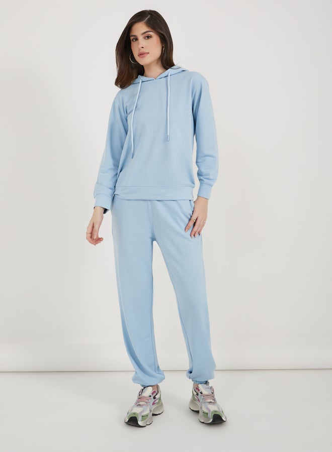 Styli Solid Regular Fit Hoodie and Joggers with Drawstring Co-Ords - Image 2