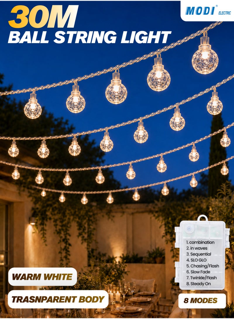 MODI LED String Lights 30m 180 LED Waterproof Warm White for Ramadan Eid Festive Decoration 8 Modes Plug-in - Image 1