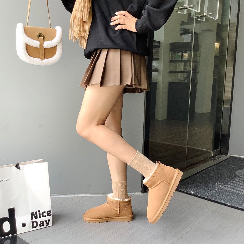 Zhou Dongyu Thickened Wool Snow Boots Cowhide Parent-Child Warm Cotton Shoes Anti-Slip Couple'S Northeast Short Boots - Image 3