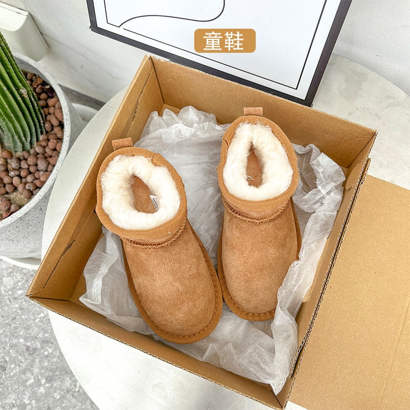 Zhou Dongyu Thickened Wool Snow Boots Cowhide Parent-Child Warm Cotton Shoes Anti-Slip Couple'S Northeast Short Boots - Image 4