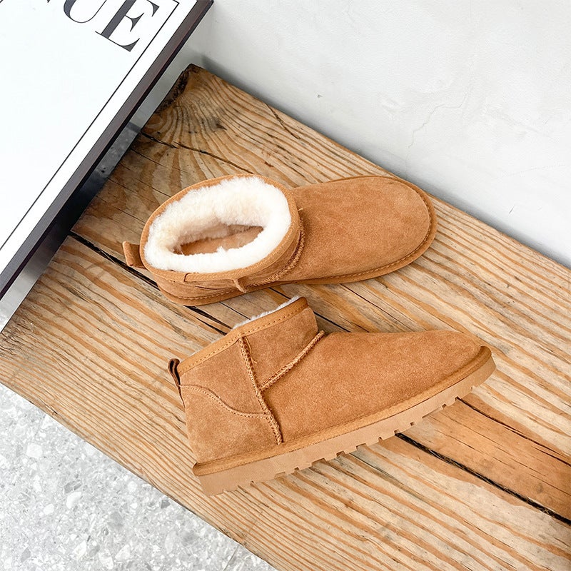 Zhou Dongyu Thickened Wool Snow Boots Cowhide Parent-Child Warm Cotton Shoes Anti-Slip Couple'S Northeast Short Boots - Image 1