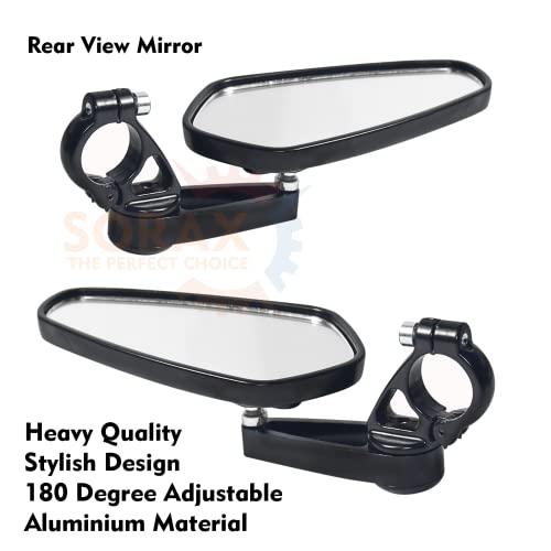 SORAX CNC Alloy Stylish Design 2-Version Mirror for Motorbike Rear view Side Handle Bar End Mirrors For All Universal Bikes (Left & Right, Pack of 2) (BLACK) - Image 3