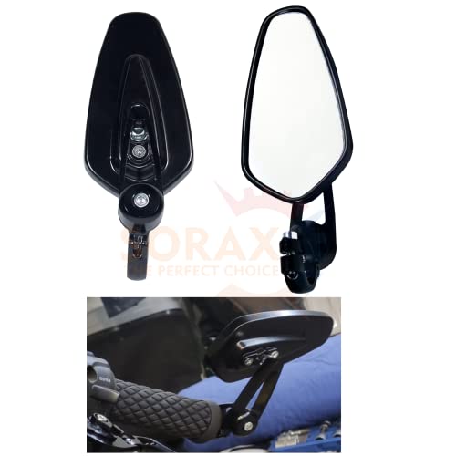 SORAX CNC Alloy Stylish Design 2-Version Mirror for Motorbike Rear view Side Handle Bar End Mirrors For All Universal Bikes (Left & Right, Pack of 2) (BLACK) - Image 2