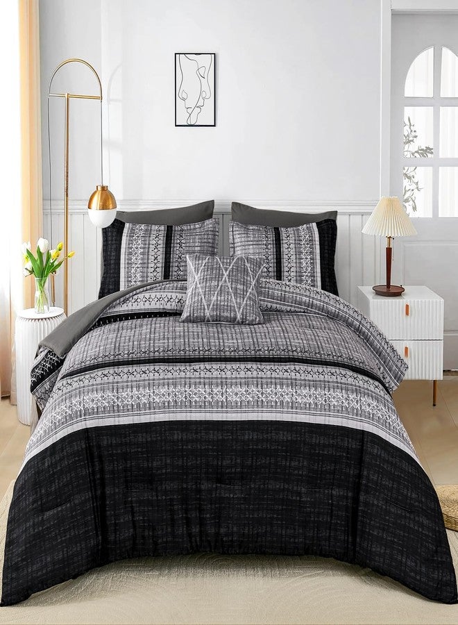 Dintszyayue Black Comforter Set King Size, 8 Pieces Boho Striped Bed in a Bag Soft Microfiber Bedding Set for All Season - Image 2
