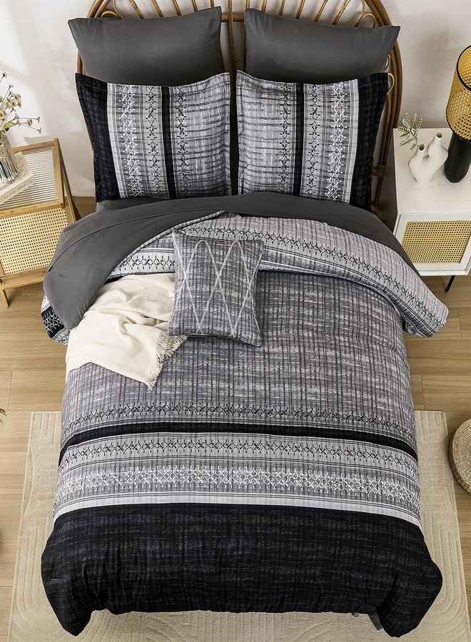 Dintszyayue Black Comforter Set King Size, 8 Pieces Boho Striped Bed in a Bag Soft Microfiber Bedding Set for All Season - Image 4