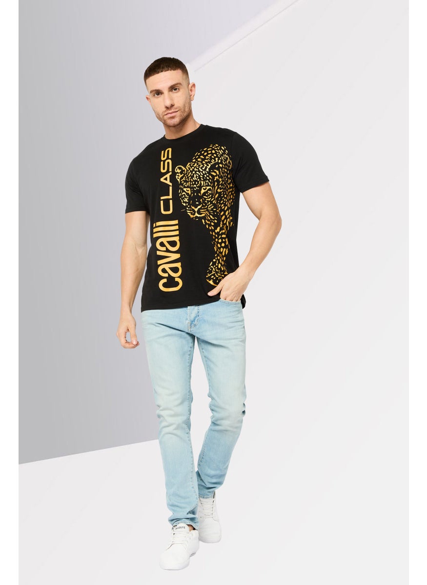 Cavalli Class Men Crew Neck Short Sleeve Graphic Print T-Shirt, Black  - Image 2