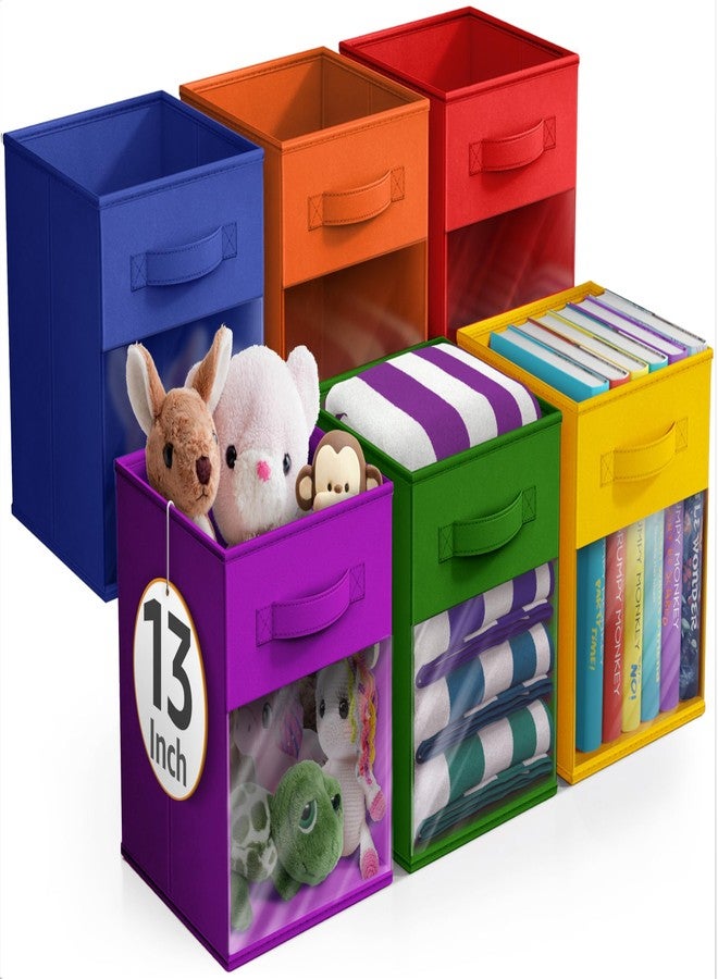 Sorbus 13 Inch Storage Bins with Clear Window - 6 Foldable Baskets for Organizing Clothes, Toys, Books - Sturdy Collapsible Fabric Storage Cubes with Handle - Storage Baskets for Shelves, Closets - Image 1