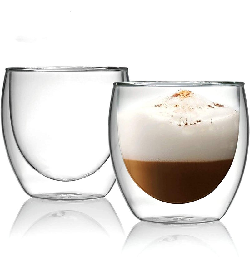 Baskety Glass Coffee Mug, Double Wall Glass Coffee Cups, Coffee Glasses Cups for Cappuccino, Latte, Espresso, Americano - 250 ML (Pack of 2) - Image 1
