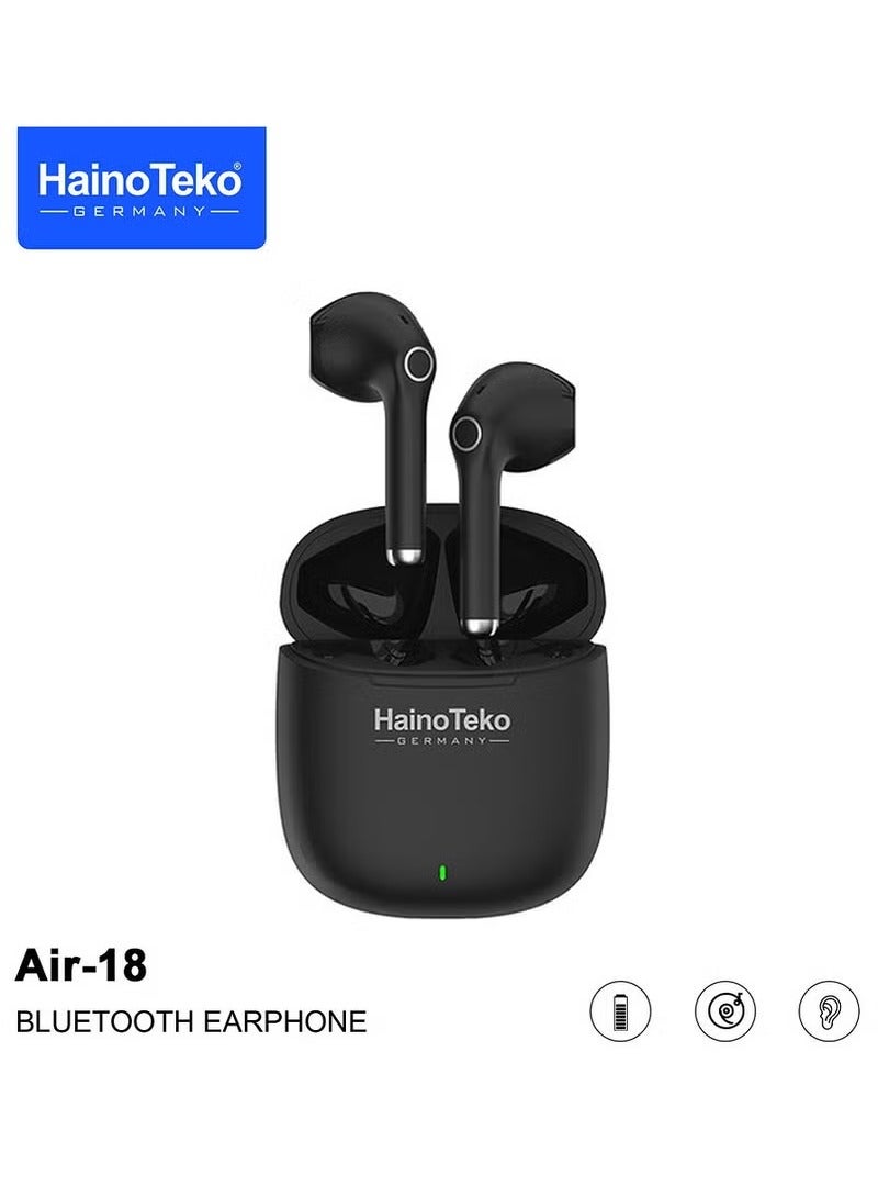 Haino Teko Air 18 True Wireless Earbuds with Bluetooth 5.0 Super Clear Microphone Multi Functional Touch Control Noise Cancelling Sweatproof Portable Wireless Earphones Hands Free Calling Designed for Android Mobiles and Tablets Black In Ear Wireless Headphones - Image 1