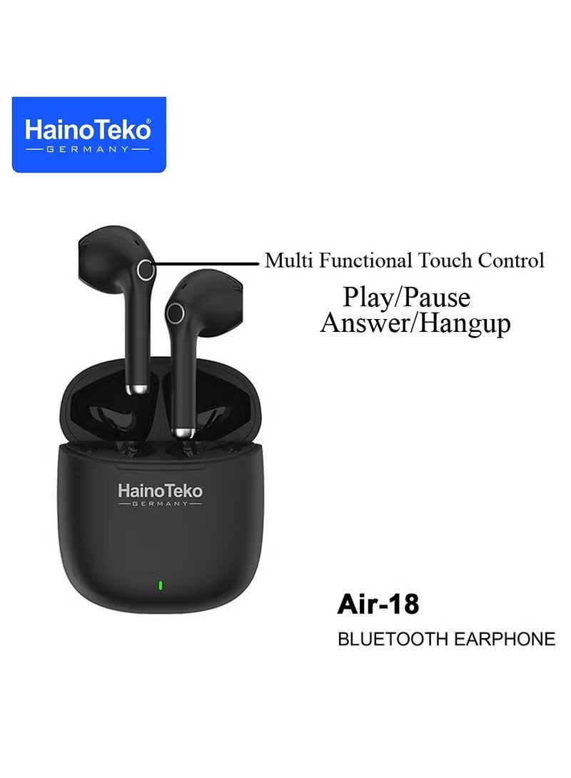 Haino Teko Air 18 True Wireless Earbuds with Bluetooth 5.0 Super Clear Microphone Multi Functional Touch Control Noise Cancelling Sweatproof Portable Wireless Earphones Hands Free Calling Designed for Android Mobiles and Tablets Black In Ear Wireless Headphones - Image 3