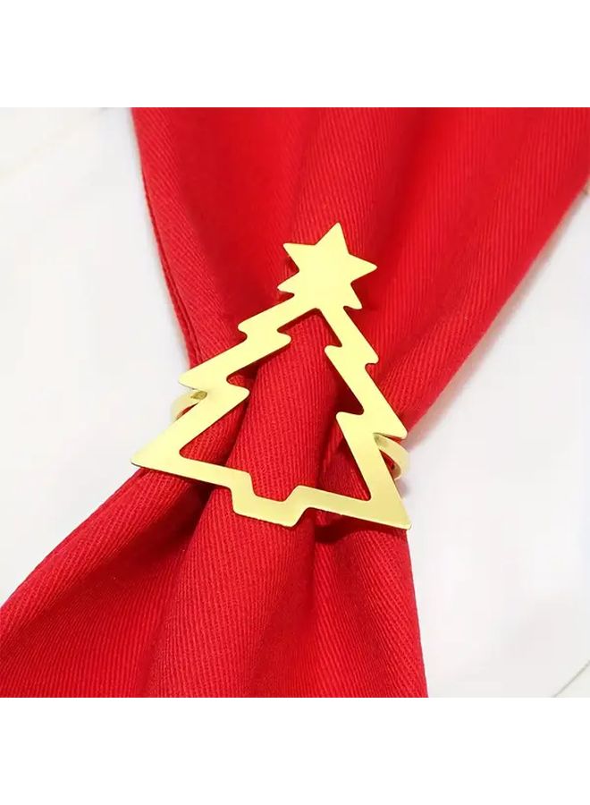 Golden Christmas Tree Napkin Rings Set 8pcs Festive Holiday Table Decor - Image 4