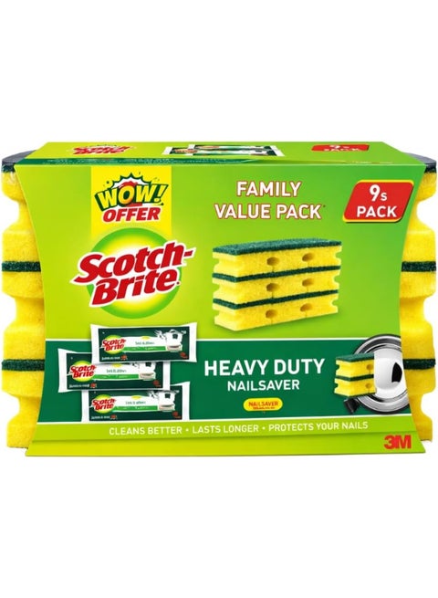 Scotch-Brite Classic Nail Saver Scrub Sponge, 3 X 3, 9 Sponge/Pack