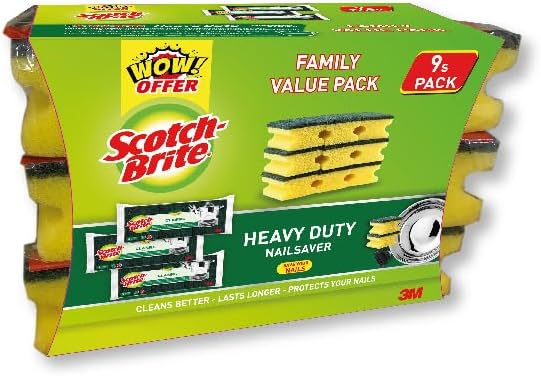 Scotch Brite إسفنجة تنظيف الأظافر الكلاسيكية من سكوتش-برايت، 3 × 3، 9 إسفنجة/عبوة، 16 عبوة/حالة - Image 1