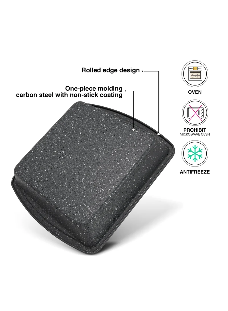 Fissman Rectangular Roaster Pan 26cm,  Carbon Steel Non Stick Coating 4.5cm Deep Roaster Pan, Durable High-Heat Roasting Pan, Granite Non Stick Coating for Roasting,  Baking, PFOA Free