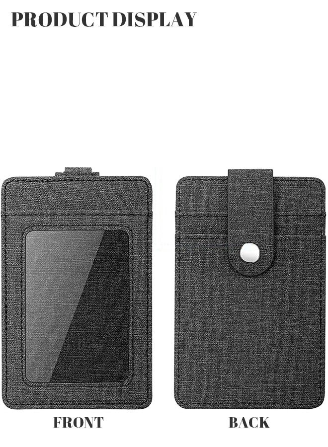 roaiss Unisex PU Leather ID Card Holder Wallet Case with Lanyard, Retractable Badge Reel, PFID Protection Pocket, and 2 Card Slots for Work/School - Black - Image 3