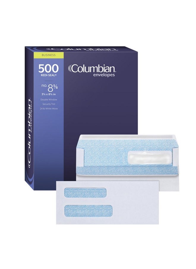 Columbian #8 5/8 Security Envelopes, 500/Box, Double Window, 3-5/8" X 8-5/8", Redi-Seal Self Seal, Invoices & Quickbooks Statements, White (Colo182)  - Image 1