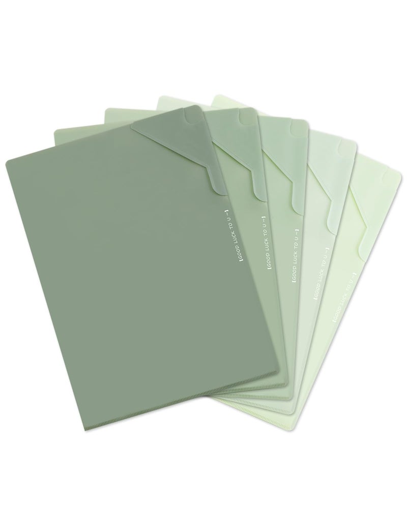 GAUENEEN Plastic Folders Sleeves, Gradient Colors Plastic Project Pockets for Paper 11.9 Ã— 8.5 Inches, Transparent Document Folders for School and Office Supplies (5 Pcs, Green) - Image 1