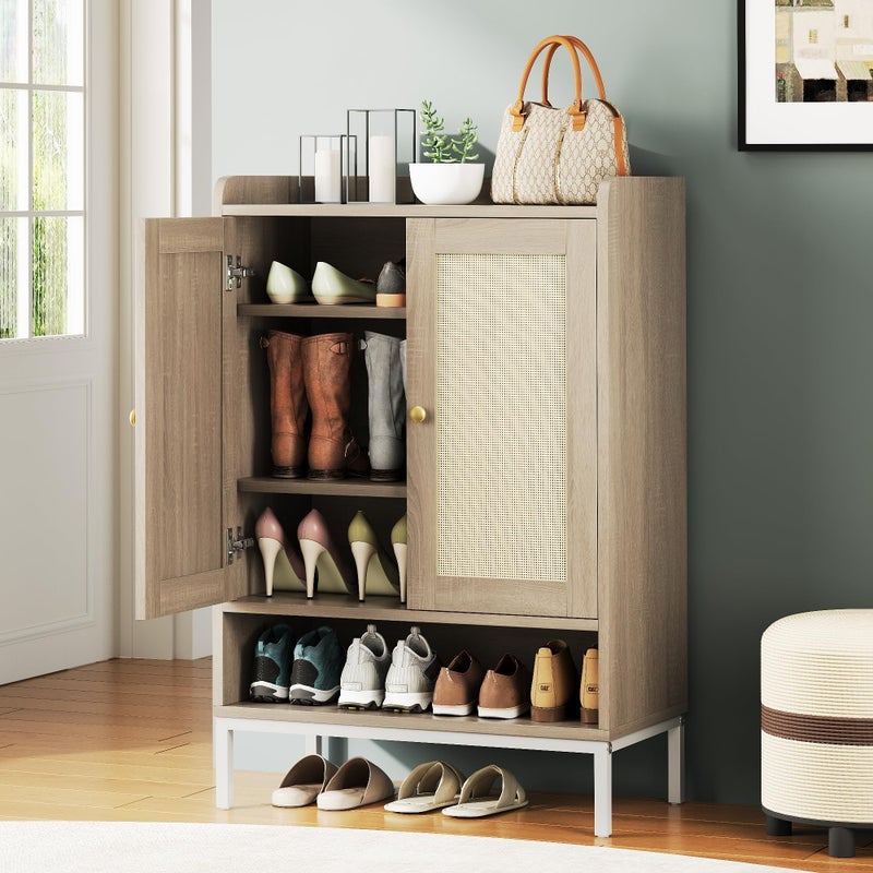 JASIWAY Rattan Shoe Cabinet Storage for Entryway Shoe Cabinet with Adjustable Shelves for Entryway 5Tier 20 Pair Shoe Rack Storage for Hallway Closet Living Room Natural