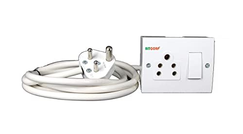 BITCORP Bitcorp Extension Board Heavy Duty Box 6A 10A with Thermal Protection 1 Way Socket 1 Switch 2000W Surge Protection with 4 Meter Long Cable Cord Wall Mount White  - Image 1
