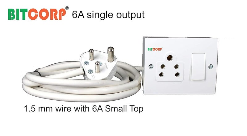 BITCORP Bitcorp Extension Board Heavy Duty Box 6A 10A with Thermal Protection 1 Way Socket 1 Switch 2000W Surge Protection with 4 Meter Long Cable Cord Wall Mount White  - Image 2