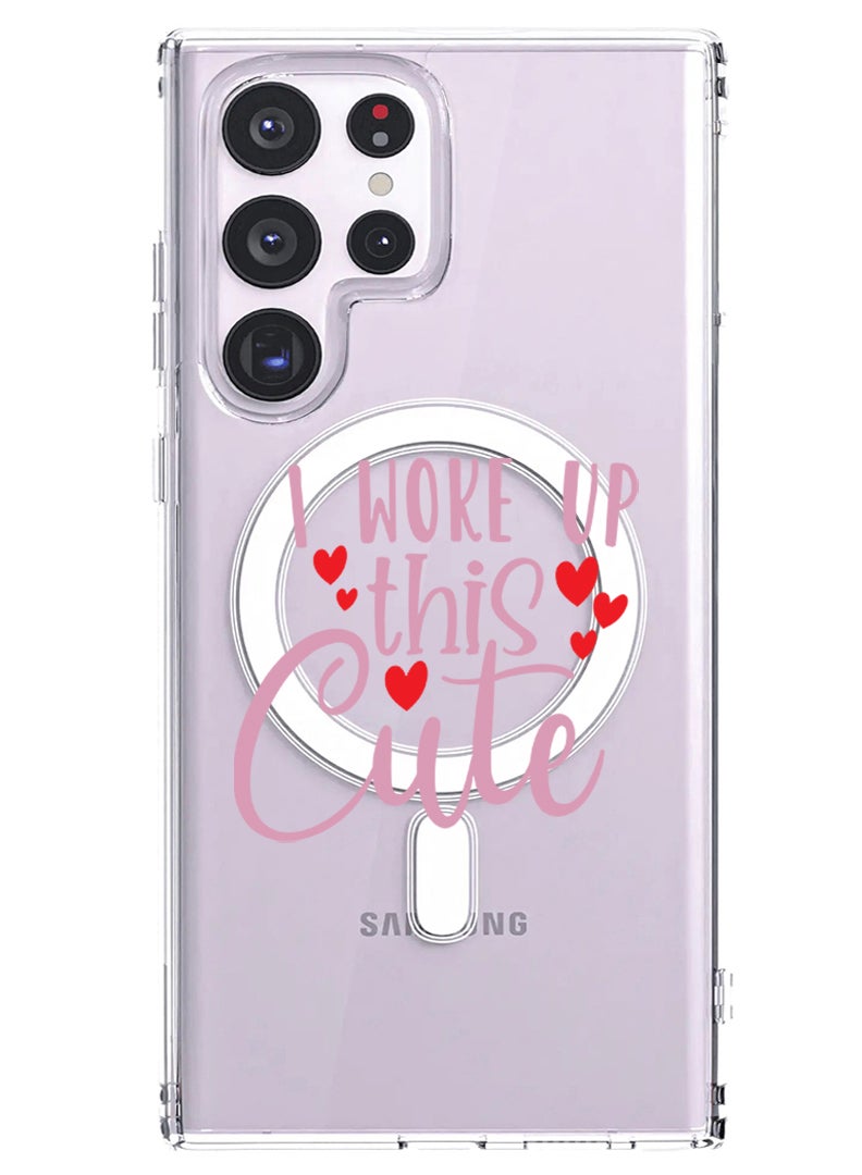 Theodor Magnetic Case for Samsung Galaxy S23 Ultra 6.8-inch Compatible with MagSafe Wireless Charging, Shockproof Phone Bumper Cover i woke up this cute copy - Image 1