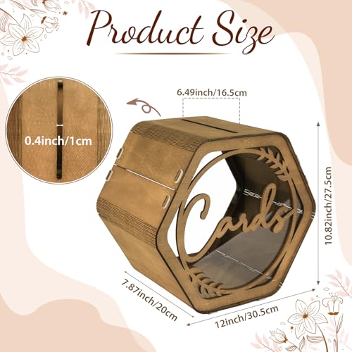 OurWarm Wedding Card Box for Party Hexagon Brown Wedding Card Boxes for Reception Wooden Wedding Box for Cards and Money Rustic Graduation Gift Card Box for Wedding Decor Baby Shower Birthday - Image 3