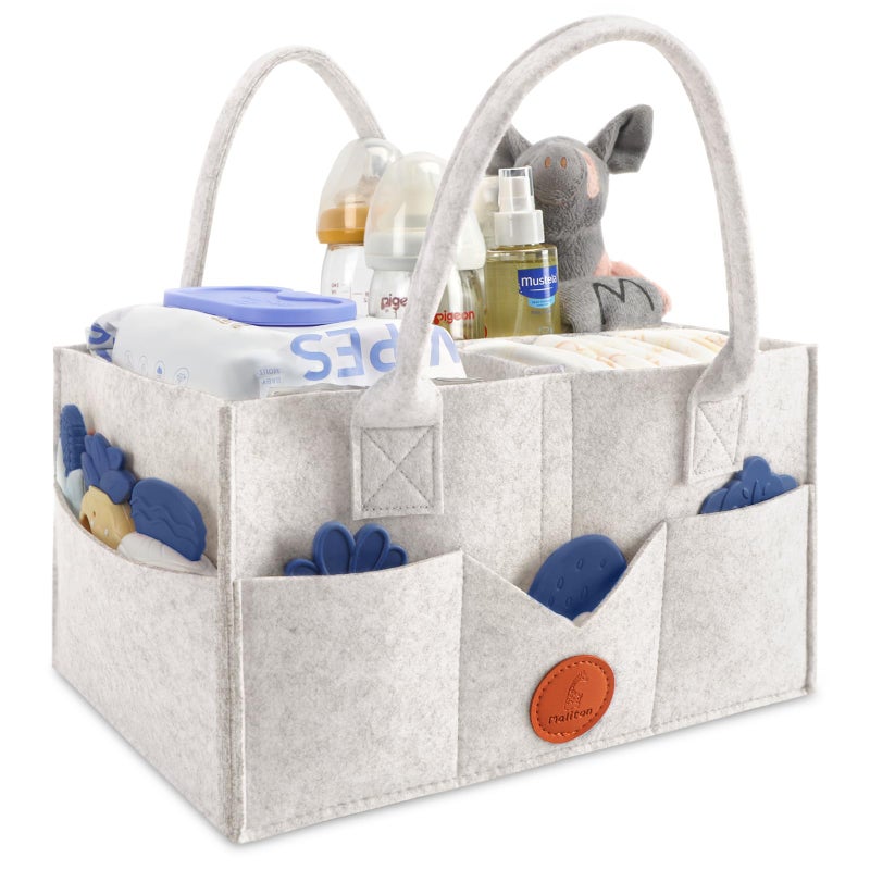 Maliton Baby Diaper Caddy, Nursery Storage Bin & Car Organizer with Handle, Large Felt Bag for Newborn essentials Boy or Girl, Changing Table Organizer for Baby Stuff, 15" x 9" x 7" Baby Shower Basket - Image 2