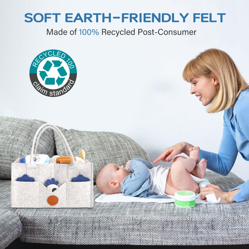 Maliton Baby Diaper Caddy, Nursery Storage Bin & Car Organizer with Handle, Large Felt Bag for Newborn essentials Boy or Girl, Changing Table Organizer for Baby Stuff, 15" x 9" x 7" Baby Shower Basket - Image 4