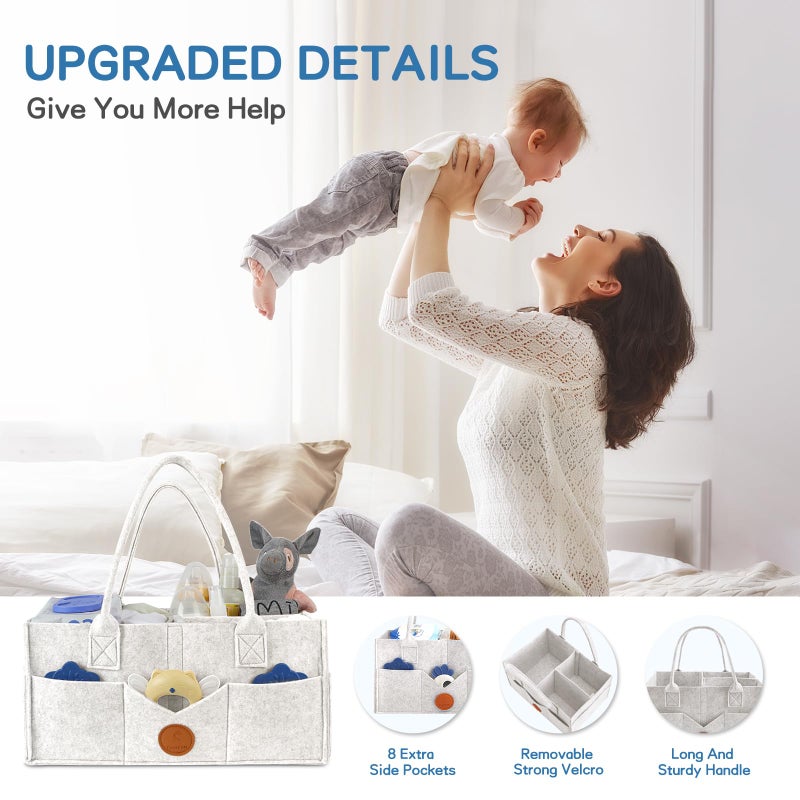 Maliton Baby Diaper Caddy, Nursery Storage Bin & Car Organizer with Handle, Large Felt Bag for Newborn essentials Boy or Girl, Changing Table Organizer for Baby Stuff, 15" x 9" x 7" Baby Shower Basket - Image 3