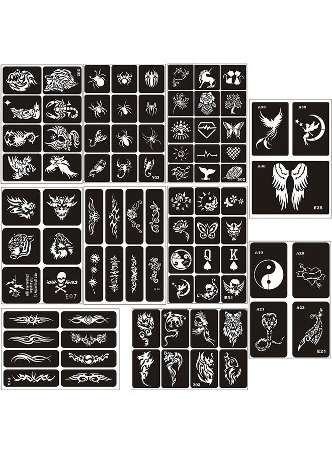 Jurxy 10 Sheets Tattoo Stencil Kit Temporary Tattoo Templates Body Art Designs Self-Adhesive Reusable Tattoo Stickers Kit - Various Patterns for Adults Man Women Kids Teenager - N1 - Image 1