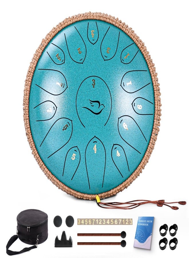 natraldrum Steel Tongue Drum, 12 Inch 15 Note Tongue Drums, Handpan Drums Percussion Instrument for Kids & Adults, Hand Pan Drum with Music Book, Drum Mallets and Carry Bag, Major C (Malachite Green) - Image 1