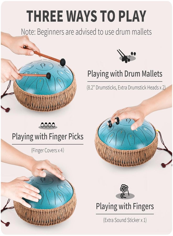 natraldrum Steel Tongue Drum, 12 Inch 15 Note Tongue Drums, Handpan Drums Percussion Instrument for Kids & Adults, Hand Pan Drum with Music Book, Drum Mallets and Carry Bag, Major C (Malachite Green) - Image 5