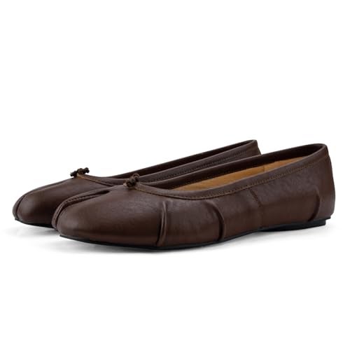 VBDB Tabi Brown Flats Shoes for Women Slip on Low Heel Wide Width Casual Shoes Split Toe Ballet Flats Size 9 - Image 1