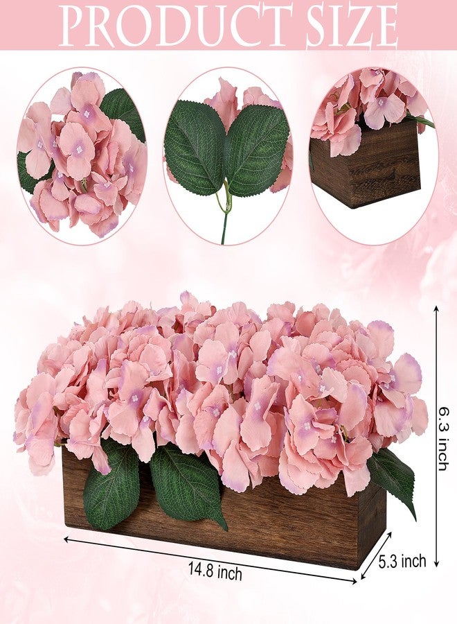 Scawim Floral Arrangements Centerpiece, Fake Hydrangea Table Centerpieces Artificial Flowers Decor Wood Tray with Faux Flower Wedding Bouquets Room Kitchen Farmhouse Indoor Office Party(Pink) - Image 2