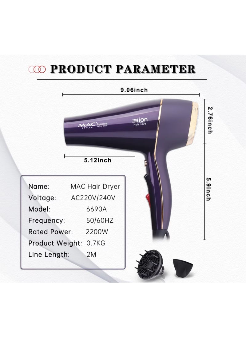 Mac Styler Mac Styler Professional Hair Dryer Durable Salon 2200W High Speed ​​Hair Dryer Styling Tool Powerful Hair Dryer Set MC-6690A  - Image 2