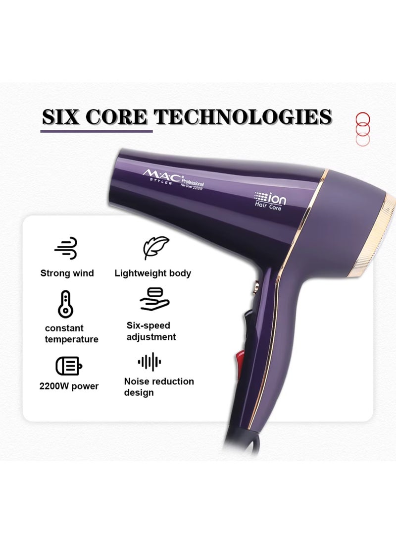 Mac Styler Mac Styler Professional Hair Dryer Durable Salon 2200W High Speed ​​Hair Dryer Styling Tool Powerful Hair Dryer Set MC-6690A  - Image 5