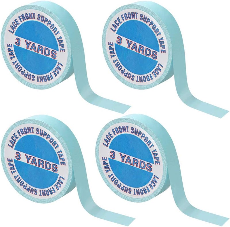Heqishun 4 Pack Lace Front Wig Support Tape 12 Yards Hair Extension Tape Wig Blue Tape for Toupees Double Sided Adhesive Roll Sticky Tape for Hairpieces and Hair Weft Replacement