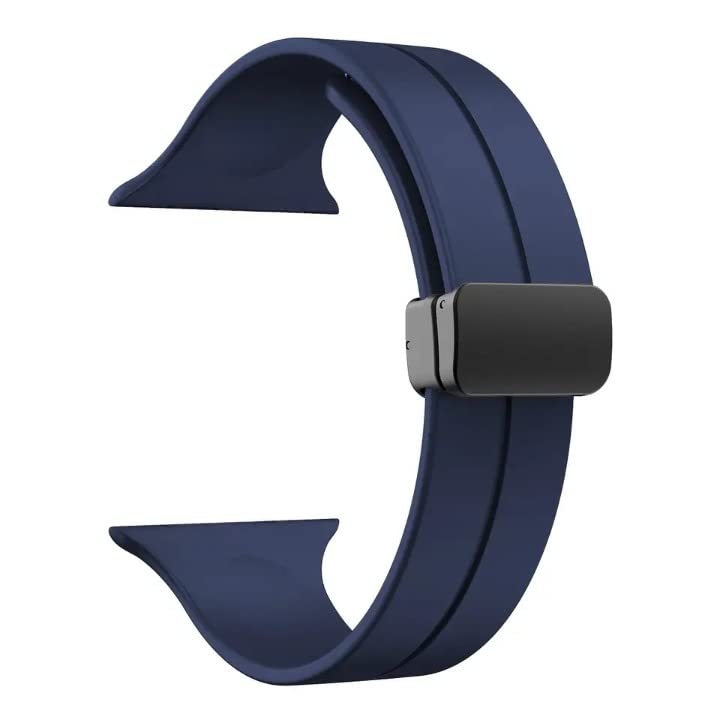 HUMBLE Silicone Strap with Folding Magnetic Lock Compatible with iWatch Series 10 (46mm) Series 9, 8, 7 (45mm) Series 6, 5, 4, SE, SE2 (44mm, 42mm) Ultra/Ultra 2 (Watch Not Included)- Blue - Image 1