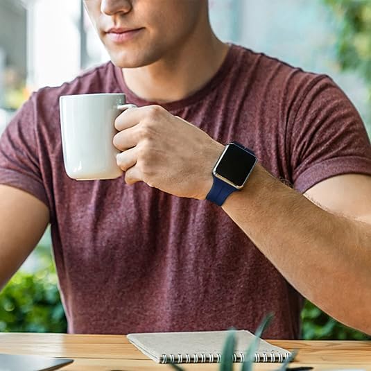 HUMBLE Silicone Strap with Folding Magnetic Lock Compatible with iWatch Series 10 (46mm) Series 9, 8, 7 (45mm) Series 6, 5, 4, SE, SE2 (44mm, 42mm) Ultra/Ultra 2 (Watch Not Included)- Blue - Image 2