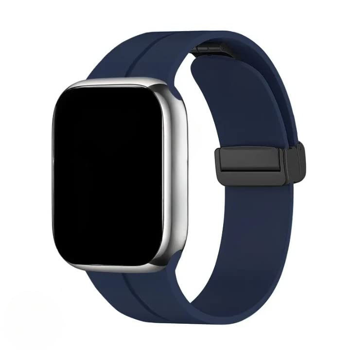HUMBLE Silicone Strap with Folding Magnetic Lock Compatible with iWatch Series 10 (46mm) Series 9, 8, 7 (45mm) Series 6, 5, 4, SE, SE2 (44mm, 42mm) Ultra/Ultra 2 (Watch Not Included)- Blue - Image 4