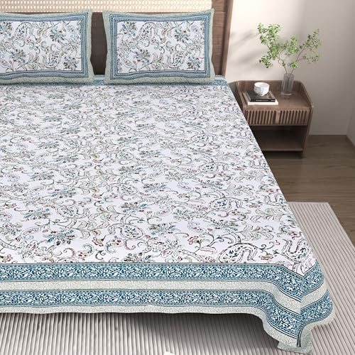 EasyGoods® 240 TC Pure Cotton Bedsheet for Double Bed, King & Queen Size Bed, Jaipuri Rajasthani Design with 2 Pillow Covers, Extra Soft & Wrinkle Free (Sea Green) - Image 3