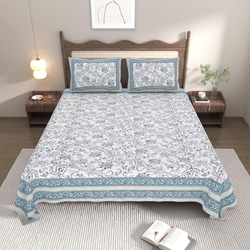 EasyGoods® 240 TC Pure Cotton Bedsheet for Double Bed, King & Queen Size Bed, Jaipuri Rajasthani Design with 2 Pillow Covers, Extra Soft & Wrinkle Free (Sea Green) - Image 2